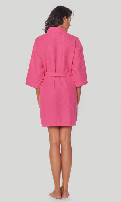 Waffle Kimono Fuchsia Short Robe