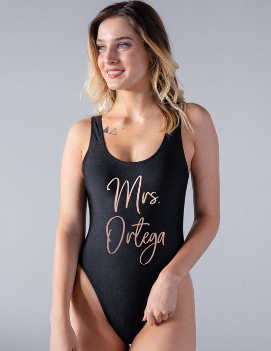 Personalized Mrs Last Name Bachelorette Bride Swimsuit