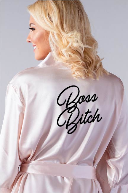 Boss Bitch Robe - Fun & Trendy Wedding Day Robe - Satin Robe - Kimono Robe - Bridal Robe - Bridesmaid Robe - Wedding Robe - Wedding Gift - Bridal Gift - Bridesmaid Gift - Affordable Robe - PrettyRobes