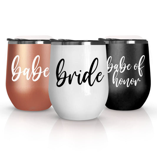 Bride, Babe, Babe of Honor Wine Tumblers