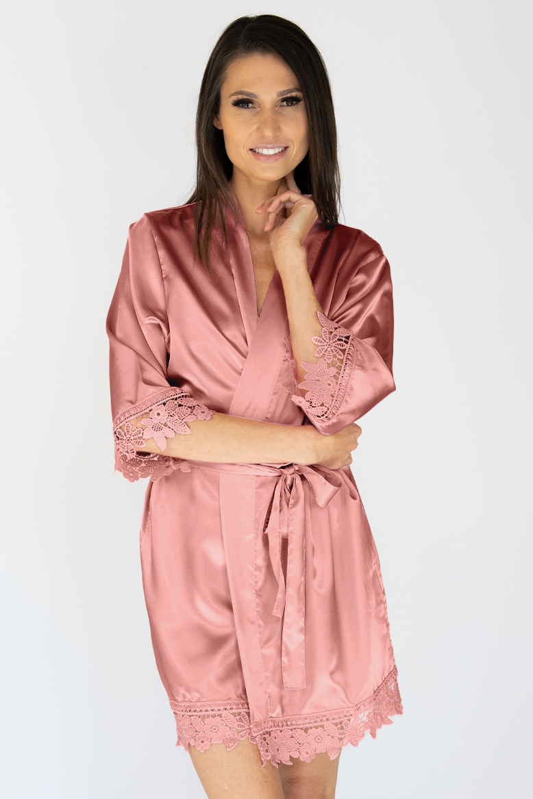 Dusty Rose Bridesmaid Satin Lace Robes on Sale Now Adult L/XL Dusty Rose Bridesmaid Satin Lace Robes on Sale Now Adult L/XL