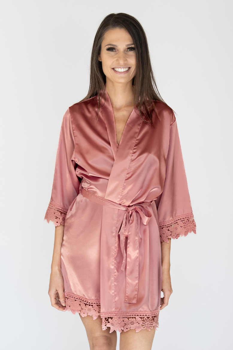 Dusty Rose Lila Lace Bridal Robe