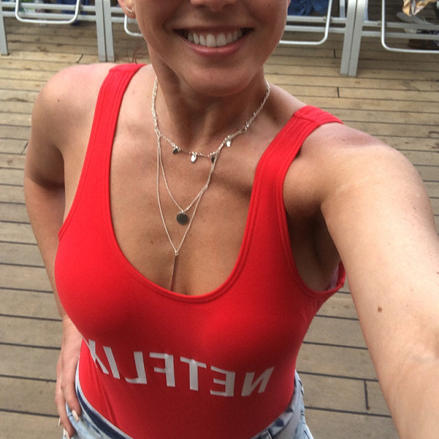 red swimsuit zoom