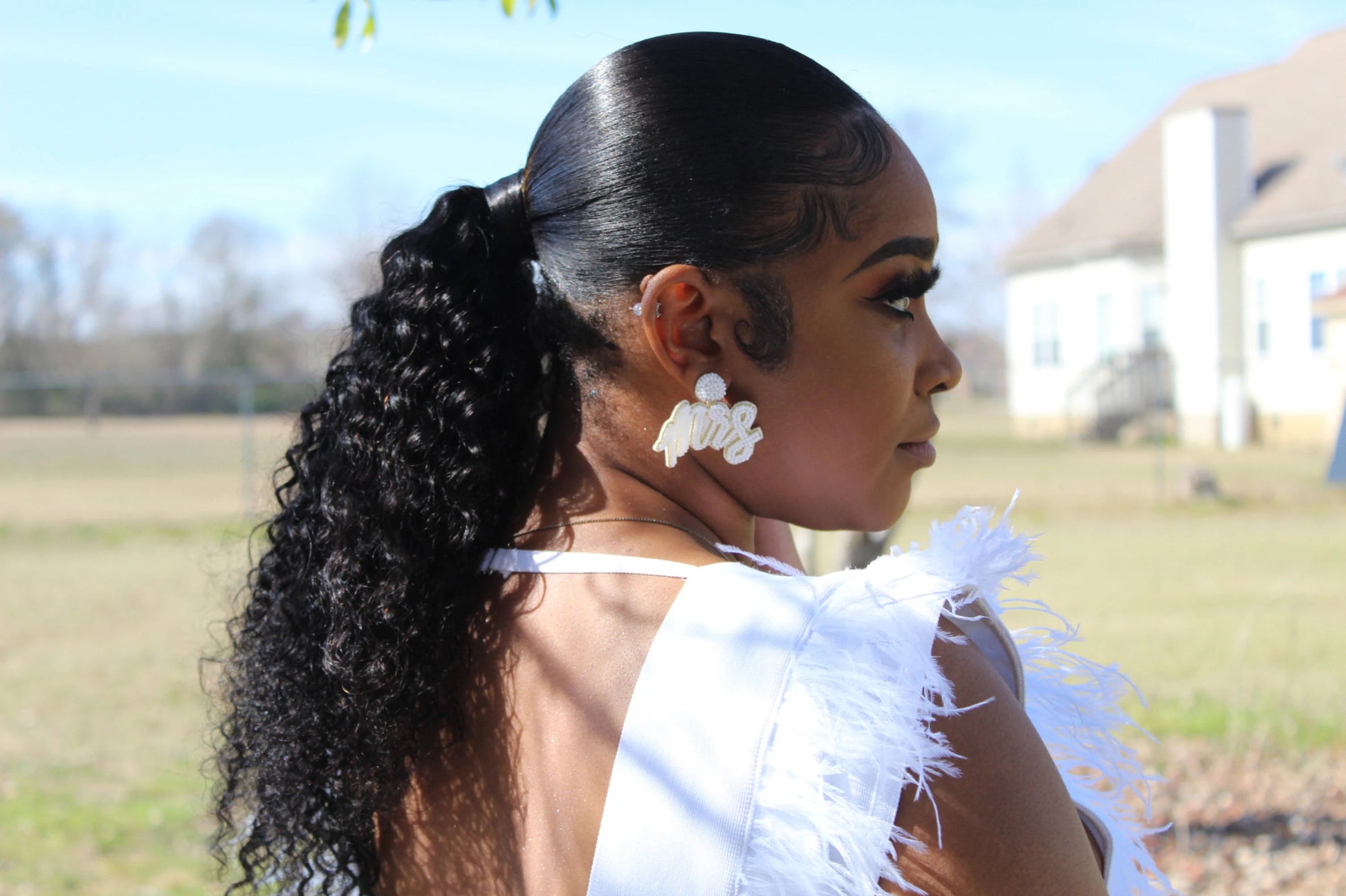 White Mrs. Earrings back view