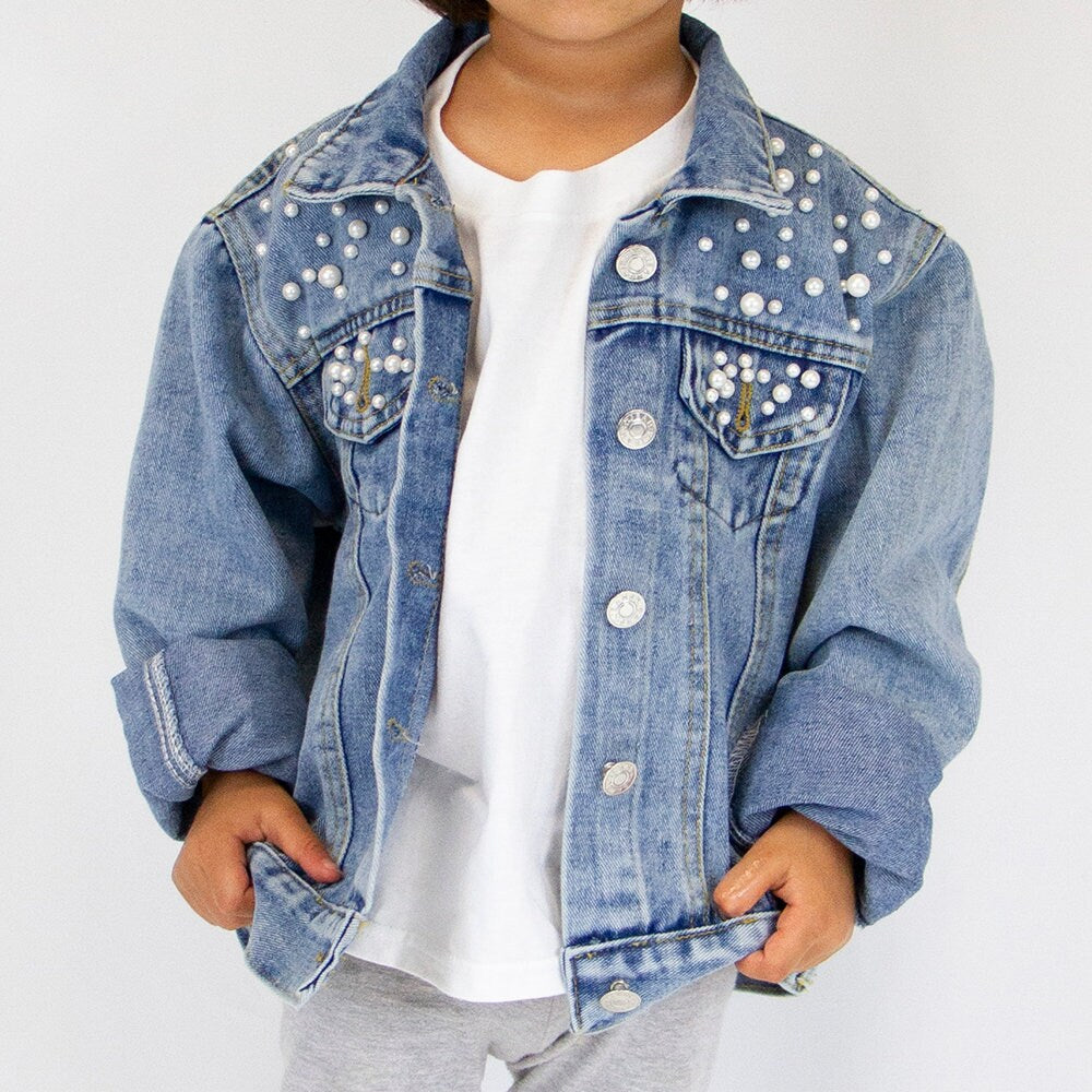 ((Blue Pearl) Mama and Mini Patch Blue Denim Jacket