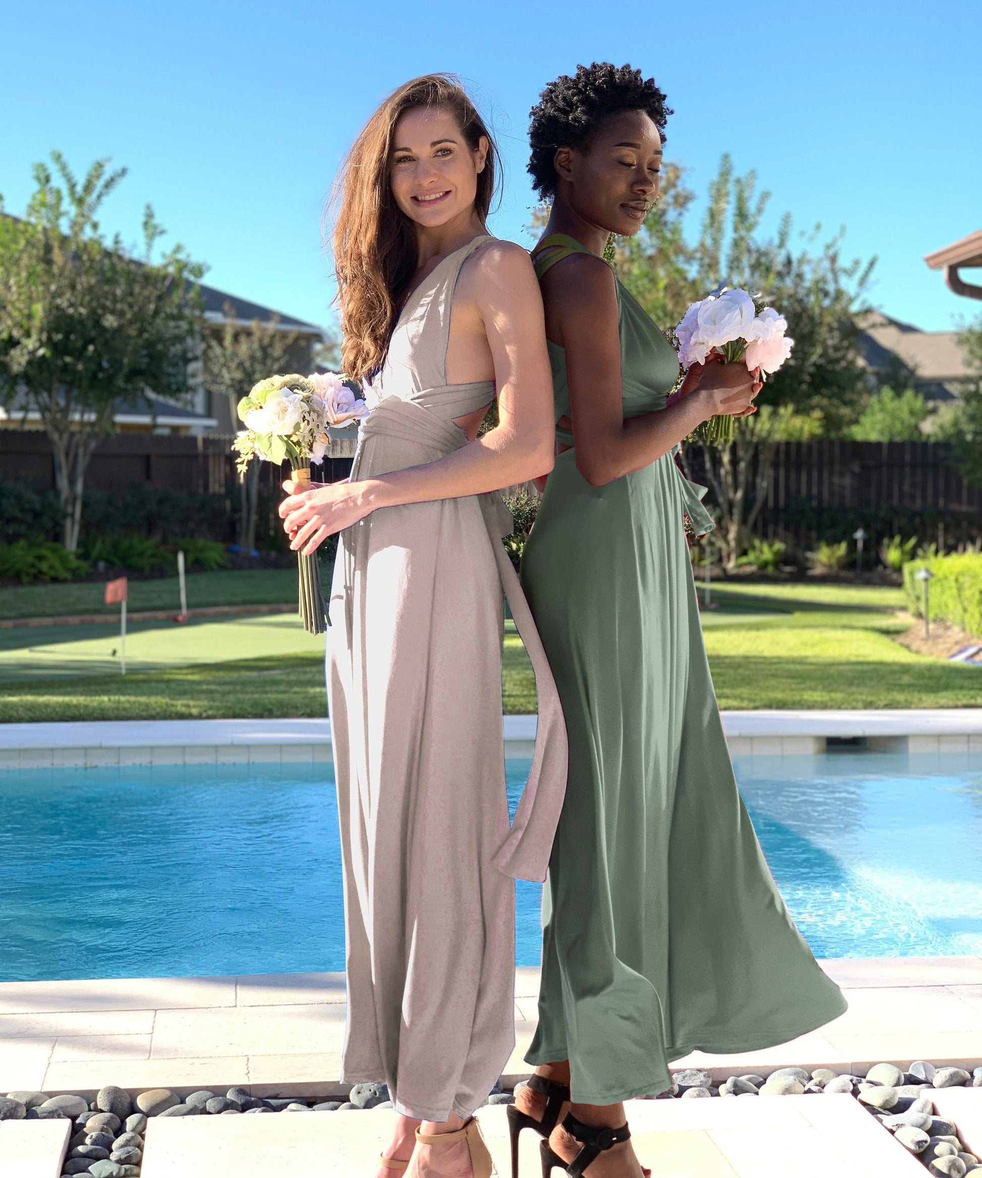 knee length dresses for ladies Charcoal Bridesmaid Maxi Dress