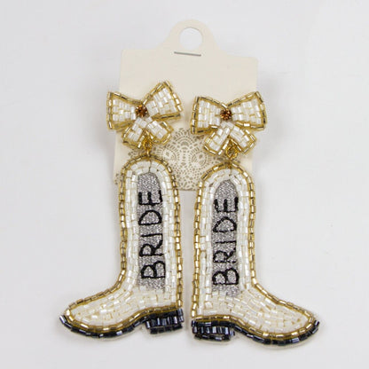 Bride Cowboy Boots Beaded Earrings