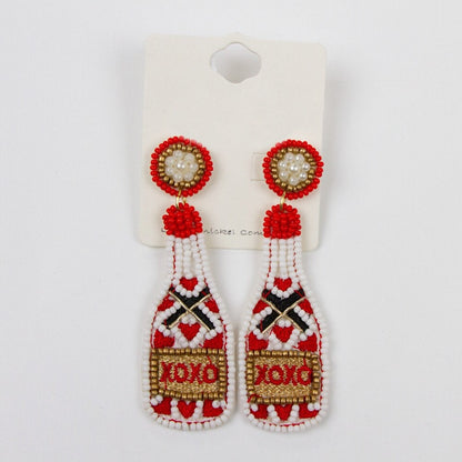 Champagne Bottle XOXO Beaded Earrings