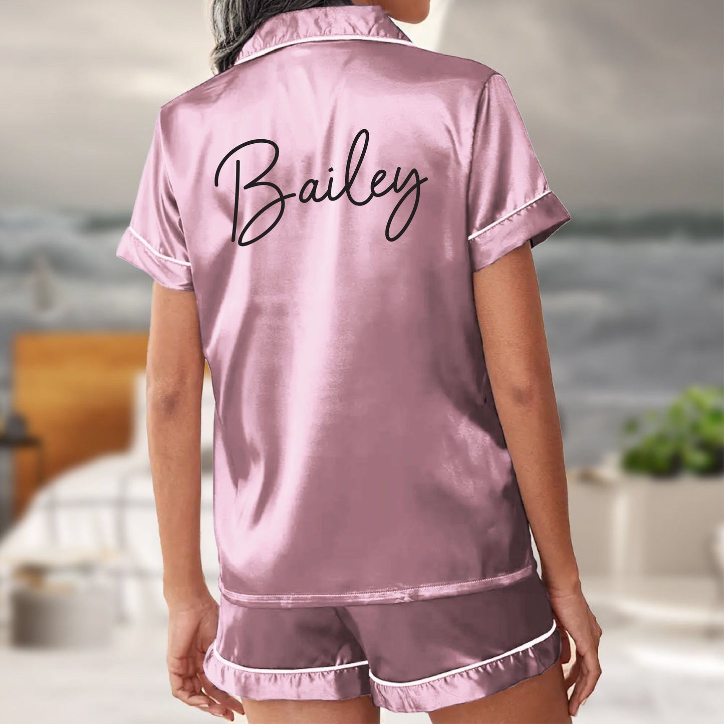 Pajama Set Shorts - Personalized Satin Shorts Set PJs for Brides