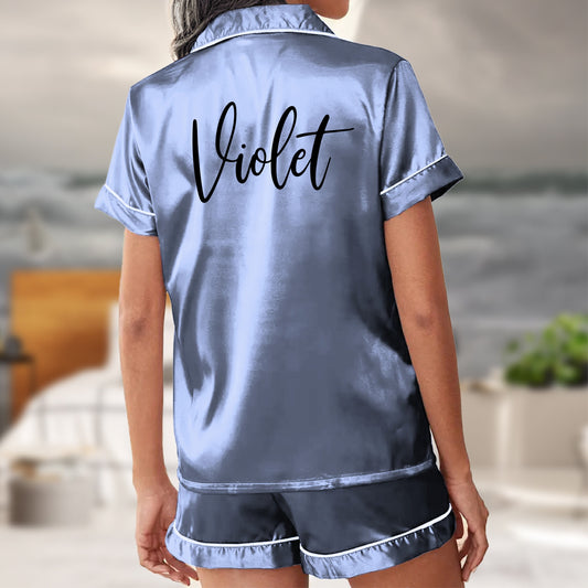Pajama Set Shorts - Personalized Satin Shorts Set PJs for Brides