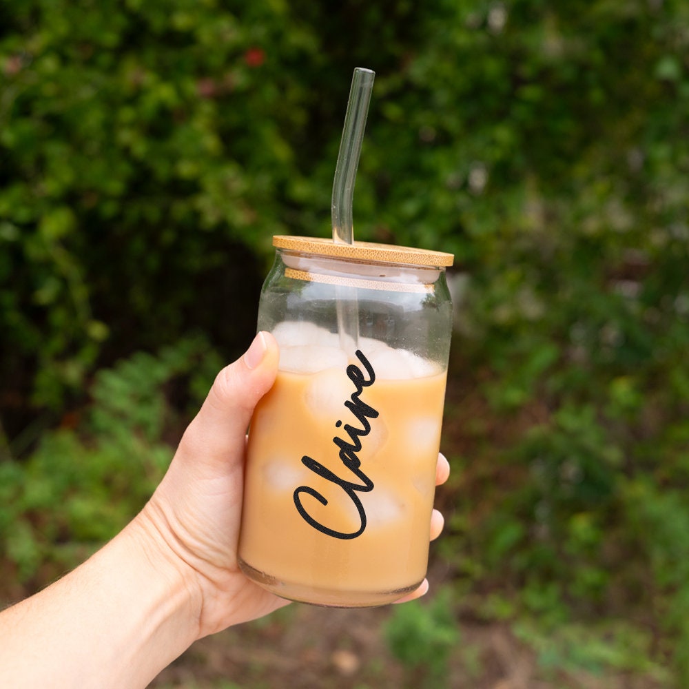Custom Glass Tumbler, Personalized Glass Tumbler, Glass Coffee Cup with Name, Custom Name Glass, Customized Bachelorette Glass Tumbler Favor, Bridesmaid Gifts, Bridesmaid Tumbler, Maid of Honor Gift, Bridal Party Favor, Gifts for Her, Personalized Glass Cup, Custom Glass Coffee Cup, Custom Iced Coffee Cup with Lid and Straw, Customized Glass Tumbler with Straw