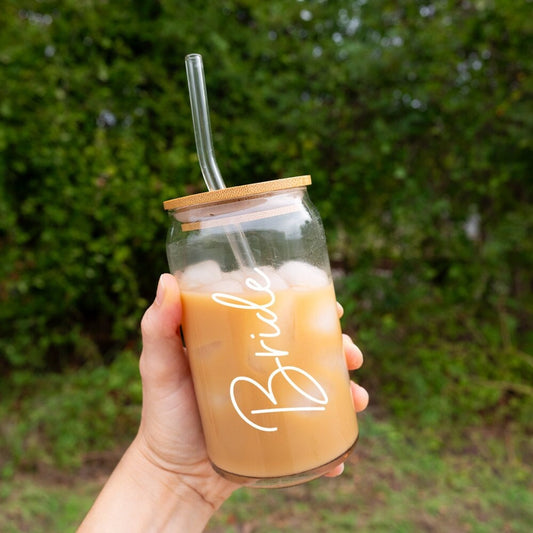 Custom Glass Tumbler, Personalized Glass Tumbler, Glass Coffee Cup with Name, Custom Name Glass, Customized Bachelorette Glass Tumbler Favor, Bridesmaid Gifts, Bridesmaid Tumbler, Maid of Honor Gift, Bridal Party Favor, Gifts for Her, Personalized Glass Cup, Custom Glass Coffee Cup, Custom Iced Coffee Cup with Lid and Straw, Customized Glass Tumbler with Straw