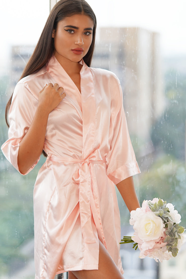 Peach Satin Kimono Robe
